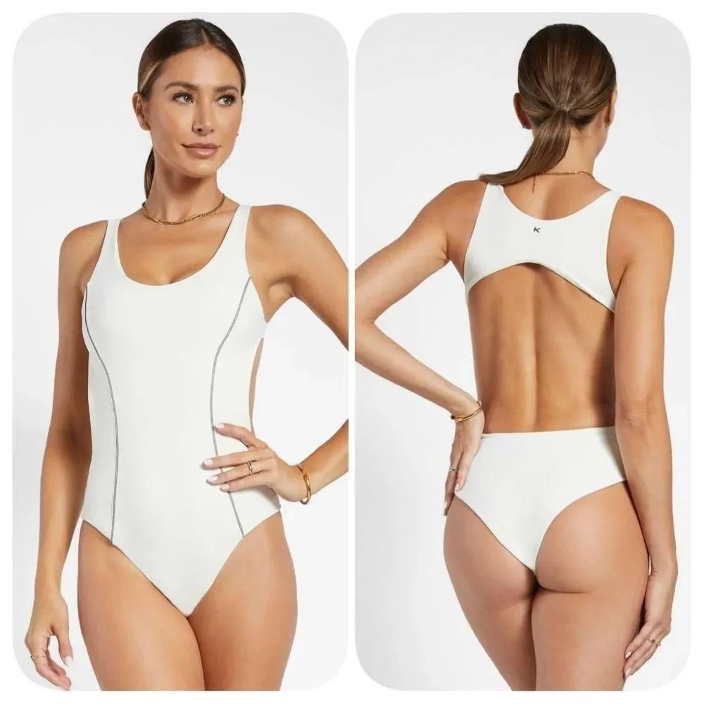 Koral LAUNCH BLACKOUT ONE PIECE Bodysuit MACADAMIA Sz S